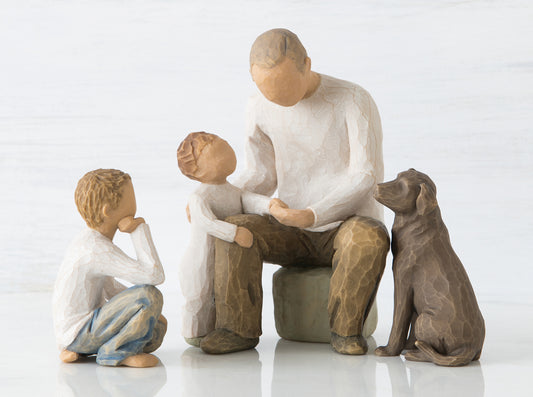 Grandfather with 2 grandchildren and dog