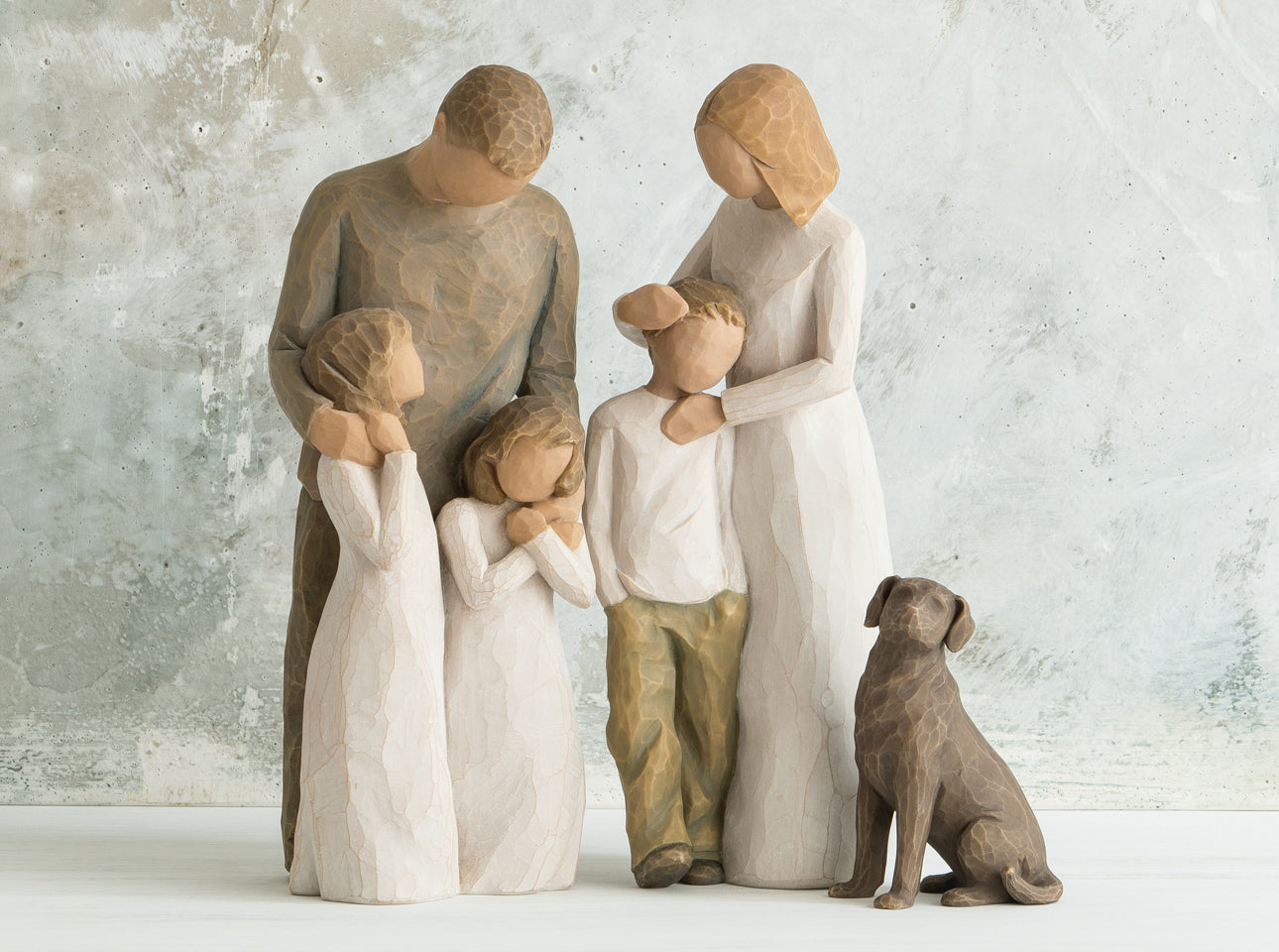 Parents with Girls, Son and Dog Willow Tree Figurine Family