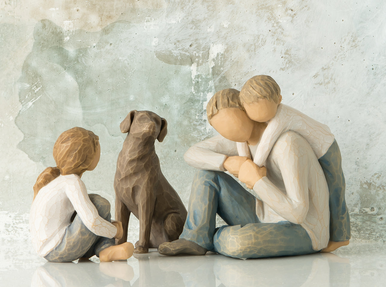 Father with 2 Children, Boy, Girl and dog