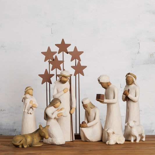 Nativity Starter Figures plus The Three Wisemen and Metal Stars