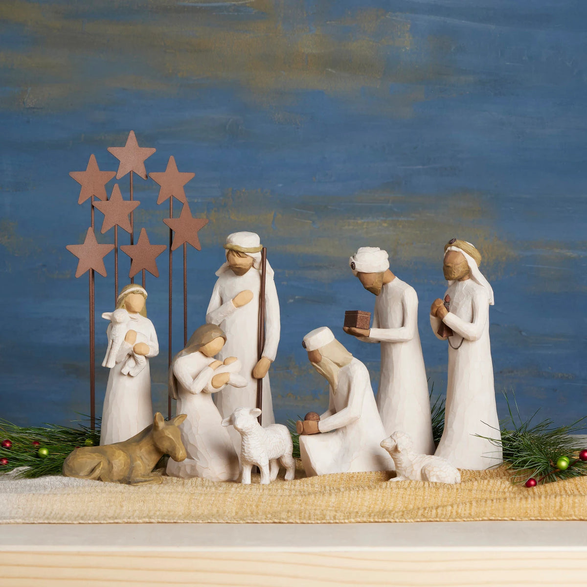 Nativity Starter Figures plus The Three Wisemen and Metal Stars